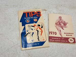 Lot of (2) Vintage 1970 Baseball Books - Pitching Hitting & Throwing Tips, Wilson Sporting Goods Baseball Rules