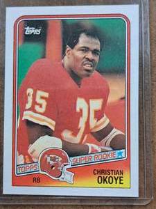 1988 Christian Okoye #35 Chiefs RB Topps Football Collectors Card (in a sleeve)