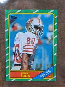 1986 Jerry Rice #80 49ers Wide Receiver Topps Football Collectors Card (in a sleeve)