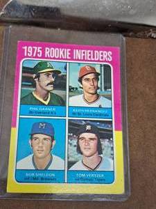 1975 Topps Baseball Rookie Infielders Collectors Card - Phil Garner, Keith Hernandez, Bob Sheldon, Tom Veryzer (in a sleeve)
