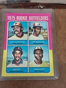 1975 Topps Baseball Rookie Outfielders Collectors Card - Dave Augustine, Pepe Mangual, Jim Rice, John Scott (in a sleeve)