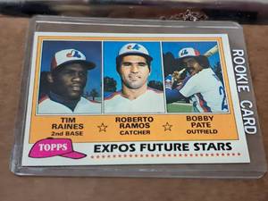 1981 Topps Baseball Expos Future Stars Collectors Card - Bobby Pate, Tim Raines, Roberto Ramos (in a sleeve)