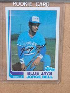1982 Jorge Bell Blue Jays Outfield Topps Baseball Rookie Card Collectors Card (signed) (in a sleeve)