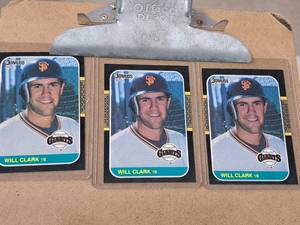 Lot of (3) 1987 Will Clark Giants 1B Topps Baseball Collectors Card (each in a sleeve)