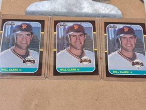 Lot of (3) 1987 Will Clark Giants 1B Topps Baseball Collectors Card (each in a sleeve)
