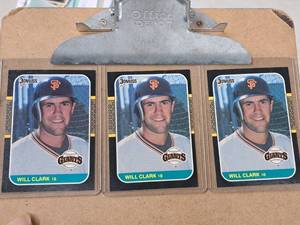 Lot of (3) 1987 Will Clark Giants 1B Topps Baseball Collectors Card (each in a sleeve)