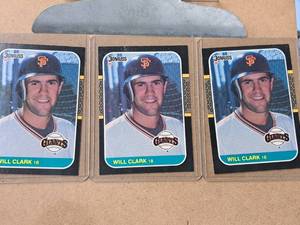Lot of (3) 1987 Will Clark Giants 1B Topps Baseball Collectors Card (each in a sleeve)