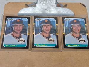 Lot of (3) 1987 Will Clark Giants 1B Topps Baseball Collectors Card (each in a sleeve)