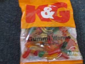 6- 6.5 oz  Bags K& G Gummi Worms- i...
