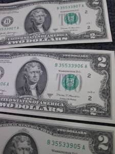 6 - $2 Bills 2 Sets of 3 Sequential...