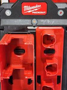 lot 37 image: Wall Mounted Milwaukee Cordless Power Tool Battery Storage Rack