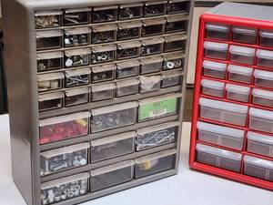 lot 106 image: (2) Hardware Organizers (1) Empty (1) with Contents