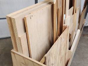 lot 218 image: Rolling Wood Storage Unit with Contents