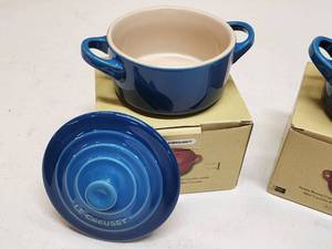 lot 189 image: (2) Le Creuset Petite Round Cocotte Stoneware Dishes, New