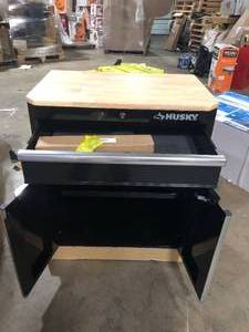 Husky Ready-to-Assemble 24-Gauge Steel 1-Drawer 2-Door Garage Base Cabinet in Black (28 in. W x 33 in. H x 18 in. D)  Customer Returns See Pictures