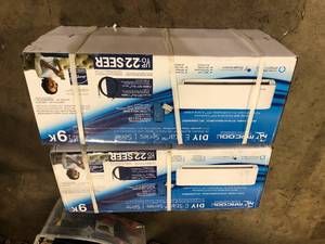 Lot of 2 MRCOOL 9000 BTU 0.75-Ton Wall Mount Mini Split Air Handler with 25 ft. DIY Pro Comm. Cable, Remote and Smart Control 208230V  Customer Returns See Pictures