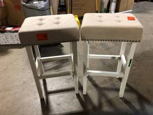 Lot of 2 Nathan James Hylie 29 in. Natural Flax Nailhead Saddle Cushion White Wood Pub-Height Counter Bar Stool  Customer Returns See Pictures