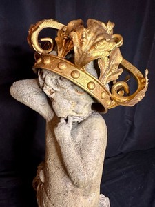 lot 98 image: Large Terracotta Cherub Statue With Crown - 28 Tall
