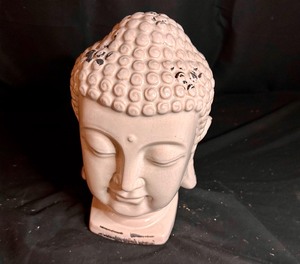 lot 121 image: Large Ceramic Zen Buddha Head Statue in Crackled Iridescent White Finish
