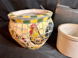 lot 136 image: Rooster Mosaic Pot, Crock and Watering Can
