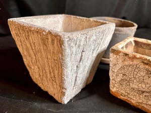 lot 137 image: Set of 3 Terracotta Pots - 2 Square and 1 Cylindrical