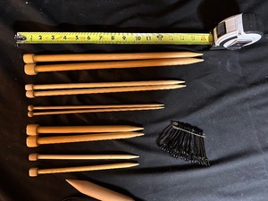 lot 142 image: Set of Wooden Knitting Needles, Loop Needle and Safety Pins