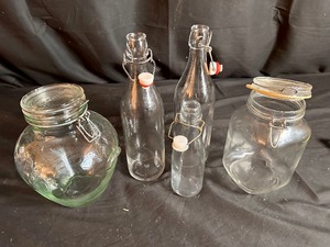 lot 89 image: 3 Stoppered Glass Bottles, 2 Glass Storage Containers