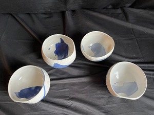 lot 232 image: Set of 4 Custom Made Blue and White Pottery Rice Bowls made by NUARA