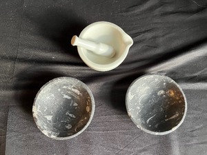 lot 237 image: 2 Stone Bowls and White Mortar and Pestle