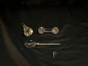 lot 260 image: Antique Crystal Faceted Knife Rest, Crystal Letter Opener, & Crystal Wine Stopper