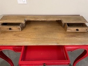 lot 296 image: Vintage Farmhouse Wooden Stationary Desk with Red Legs