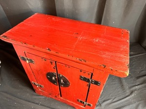 lot 152 image: Antique Small Chinese Red Lacquer Finish 2 Door Cabinet