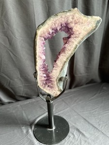 lot 3 image: Large Amethyst Slab with Black Metal Stand