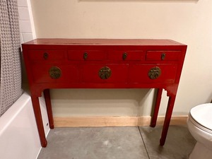 lot 12 image: Chinese Console Table Lady Chest in Antique Red