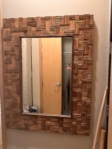 lot 17 image: Large Solid Wood Checkered Trimmed Mirror
