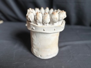 lot 45 image: Artisan Clay Vase with Rosebuds