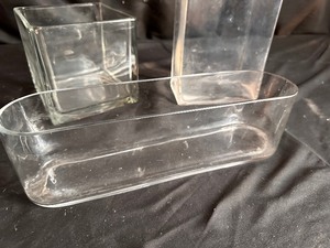 lot 78 image: Three Glass Vases - Square, Rectangle, and Oval