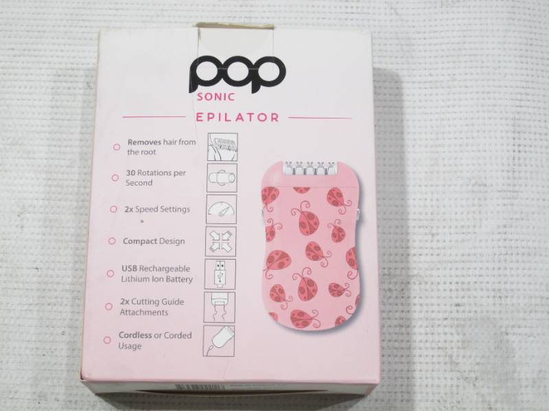 lot 922 image: Pop Sonic Rechargeable Epilator Hair Removal Device, Pink Ladybug