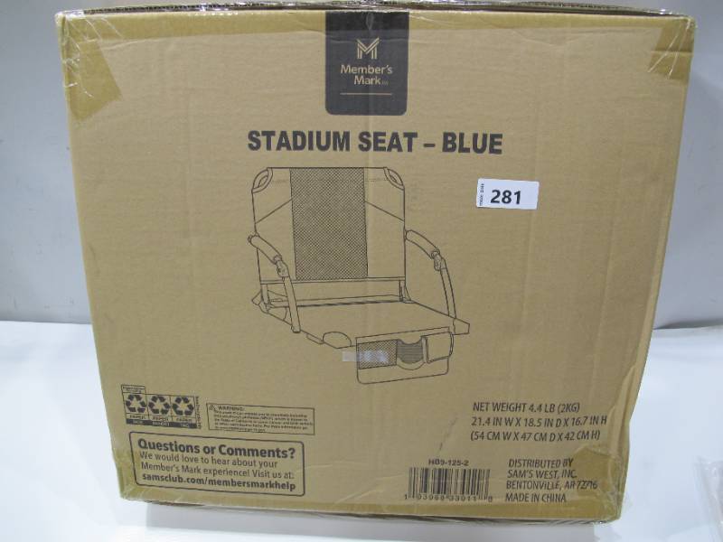 lot 276 image: NEW  Members Mark Deluxe Stadium Seat with Lumbar Support - Blue