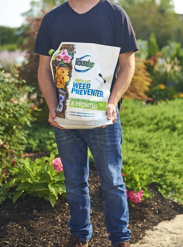 lot 466 image: NEW Roundup Landscape Weed Preventer Creates a Barrier, Easy to Apply, Just Shake on Perennial & Annual Flower Beds, Around Shrubs & Trees, and in Flowering Bulb Gardens, 13 lb.