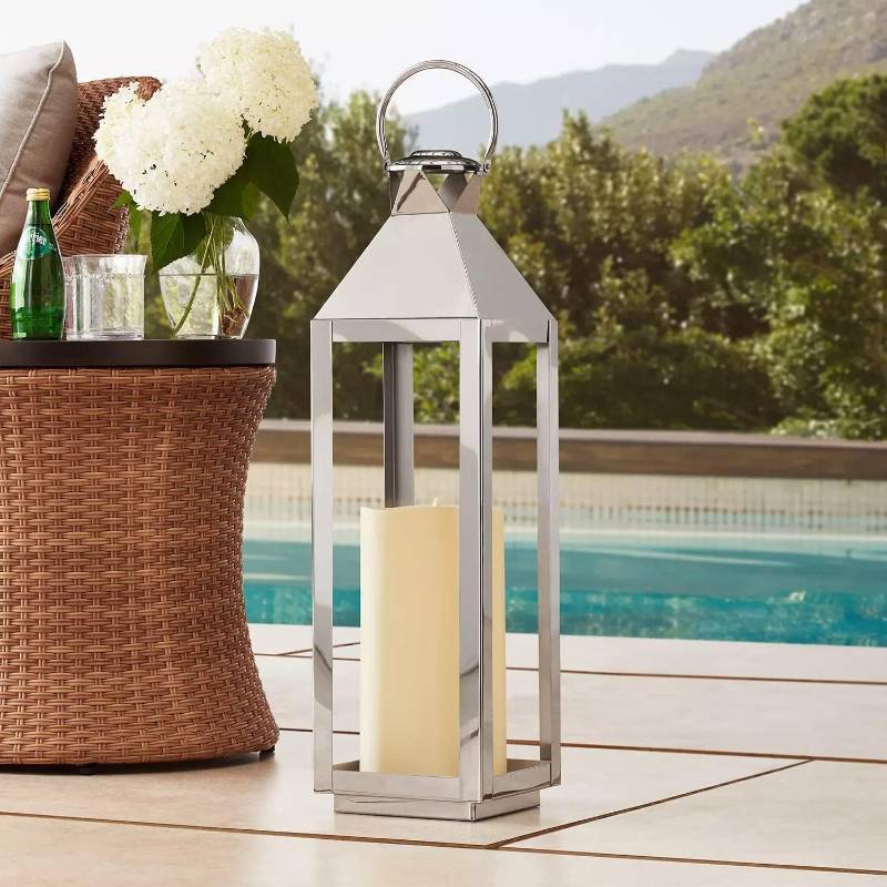 lot 463 image: NEW Members Mark 28 Stainless Steel Lantern - White - NO CANDLE