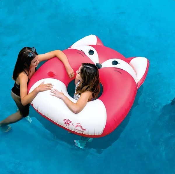 lot 423 image: NEW  BigMouth x Squishmallows Inflatable Ring Pool Float With Built-In Cupholder - Fox