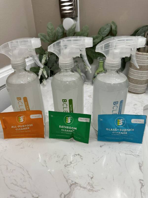lot 490 image: NEW Boulder Clean Surface Cleaning Refill Kit - 16oz, Includes 3x Refill Tablet Packets (All-Purpose, Bathroom, Glass  Surface), 3x Eco-Friendly Glass Bottles, 3x Reusable Spray Triggers