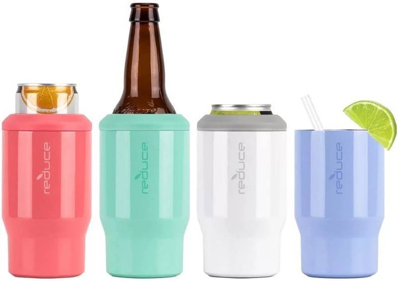 lot 489 image: NEW REDUCE 14 oz. Vacuum Insulated Stainless Steel Drink Cooler, 4 Pack (Tranquil)