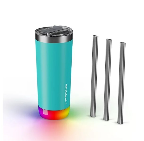 lot 274 image: NEW HidrateSpark Pro 20-oz. Stainless Steel Smart Tumbler w 3 Straws - Sea Glass