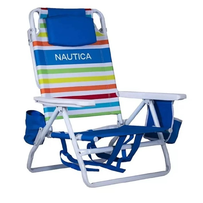 lot 282 image: NEW Nautica 5-Position Lay Flat Beach Chair Rainbow