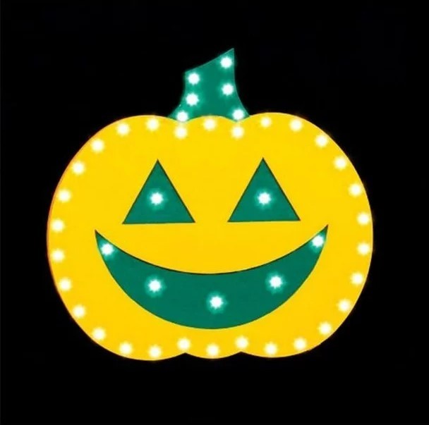 lot 346 image: NEW  Santas Best Prelit Orange Halloween Decoration LED Pumpkin Stake Light 12 H in.