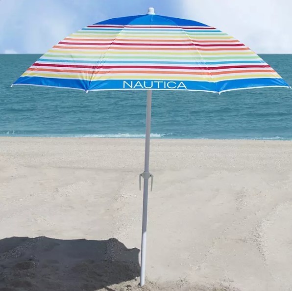 lot 381 image: NEW Nautica Home Beach Umbrella UPF 50 Rainbow
