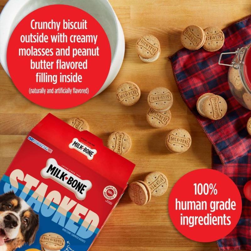 lot 319 image: NEW Pair of Milk Bone Stacked Molasses and Peanut Butter Sandwich Cookie Dog Snacks