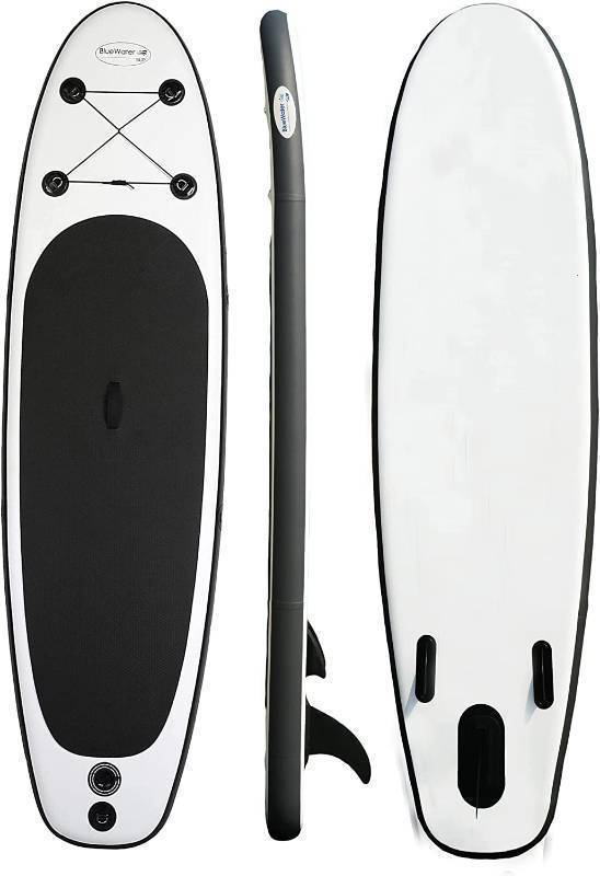 lot 217 image: NEW Blue Water Toys Portable Inflatable Stand Up Paddle Board Kit with Pump, Backpack, Coil Leash, and Repair Kit, SUP 350 Pound Limit, 11 Feet by 34 Inches